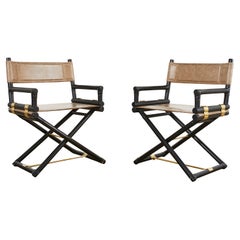 Pair of McGuire Ebonized Oak Campaign Style Directors Chairs