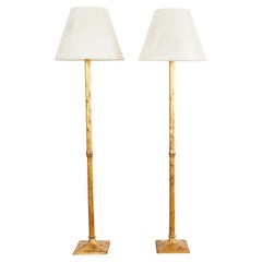 Pair of Monumental Gilded Iron Faux Bamboo Floor Lamps
