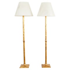 Pair of Monumental Gilded Iron Faux Bamboo Floor Lamps 