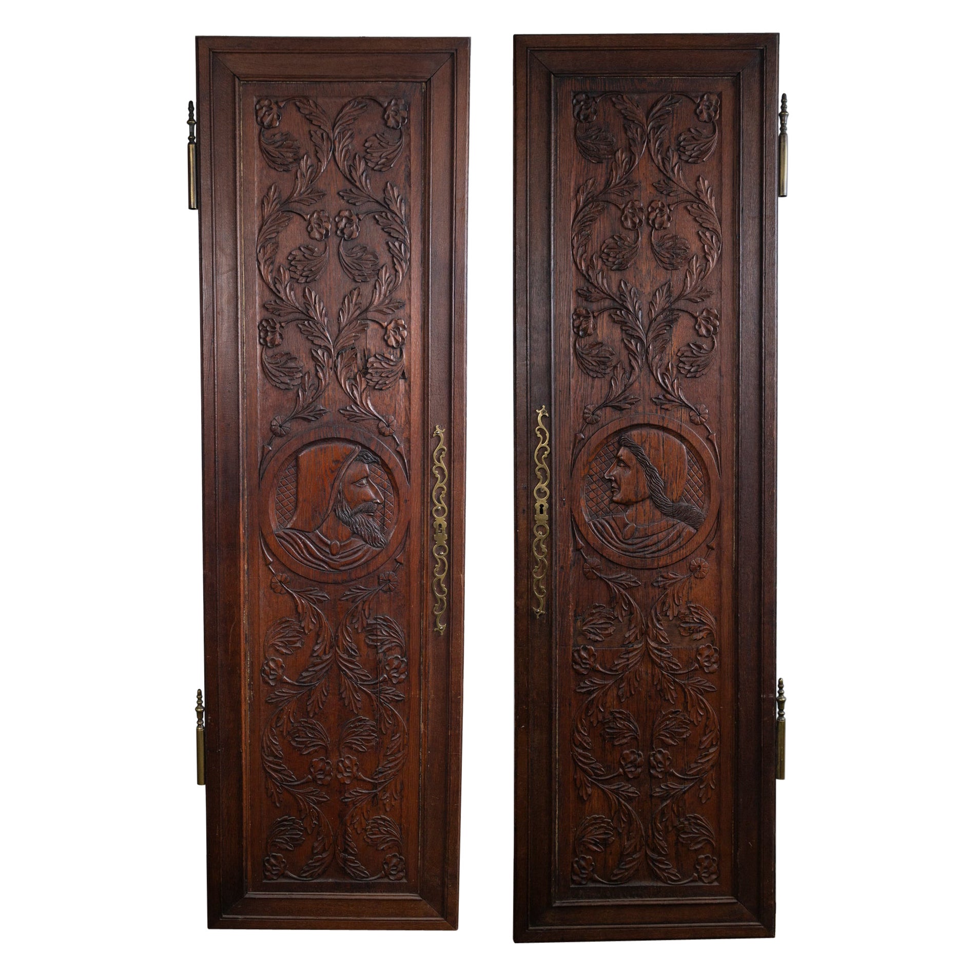 Pair of Hand Carved Armoire Doors For Sale