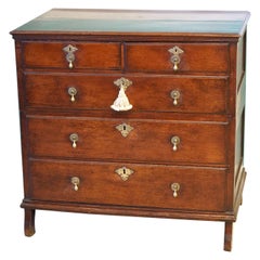 18th C. English Georgian Two Part Oak Chest of Drawers with Beautiful Brasses