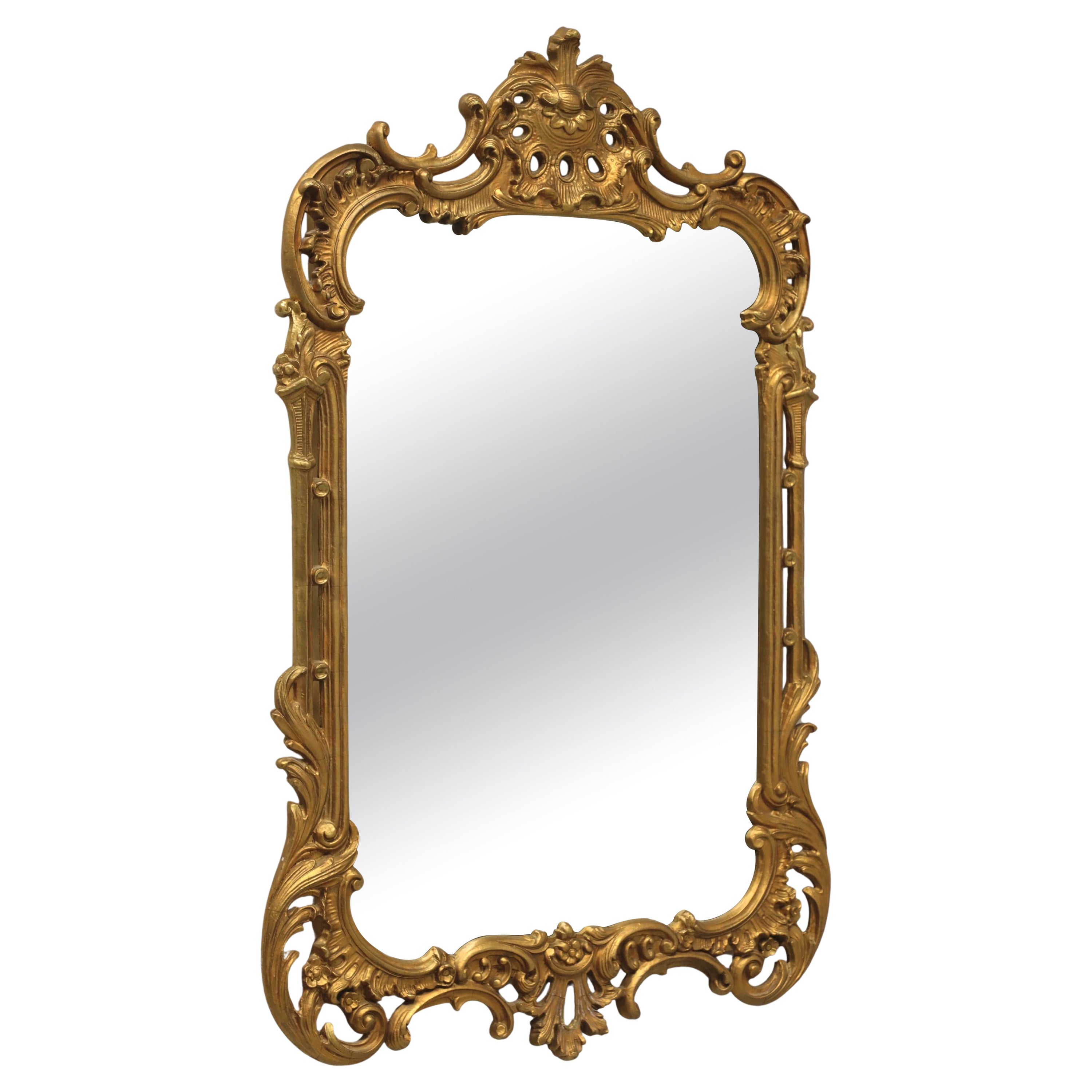 Antique Carved Wood Regency Style Gold Wall Mirror For Sale