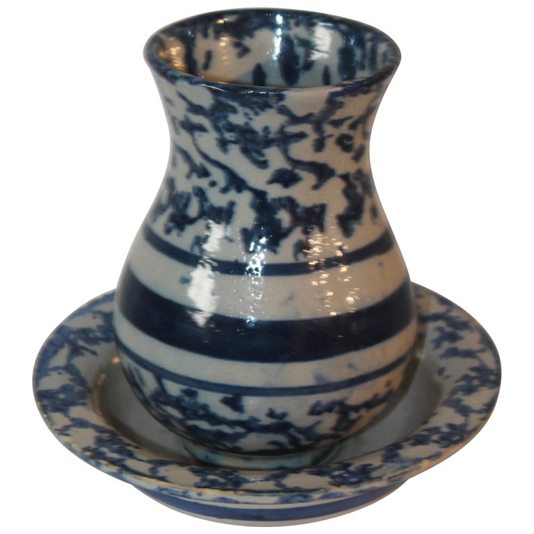 19th C Spongeware Tooth Brush Holder / Dish For Sale at 1stDibs