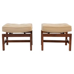 Jens Risom Walnut & Leather Floating Ottomans