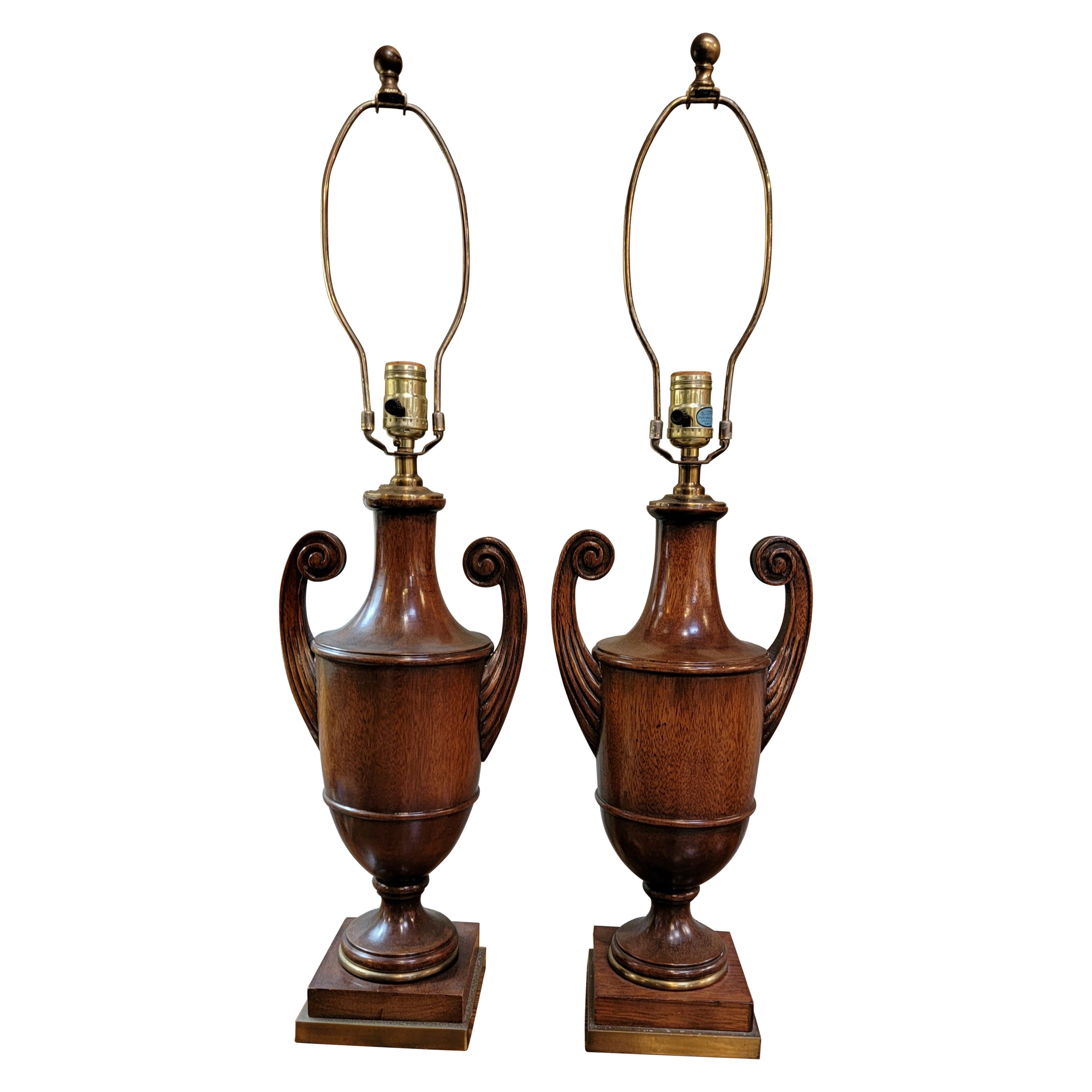 Chippendale Style Solid Mahogany Urn Table Lamps