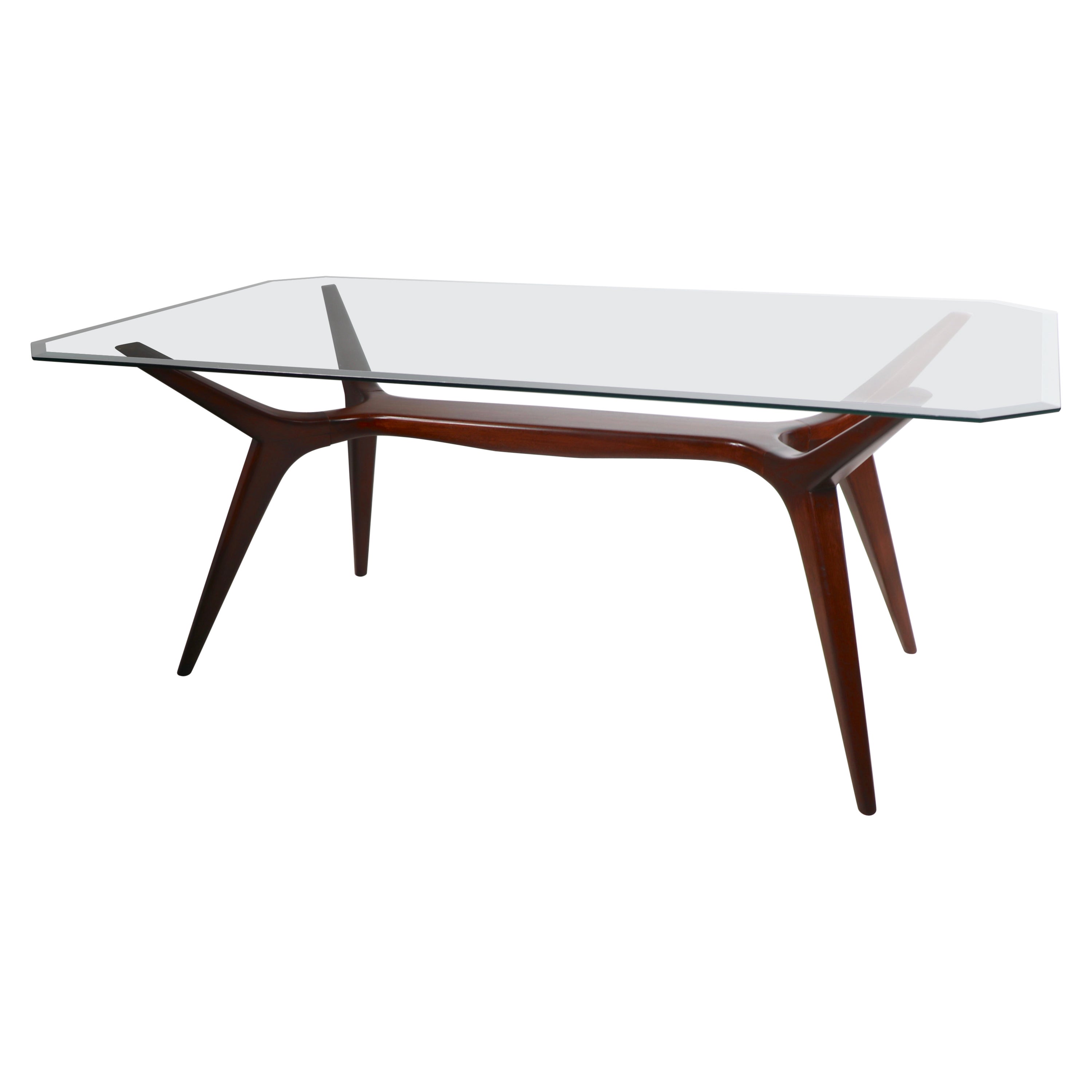Sculptural Mid Century Dining Table of Cuban Mahogany and Plate Glass Ca. 1950's For Sale