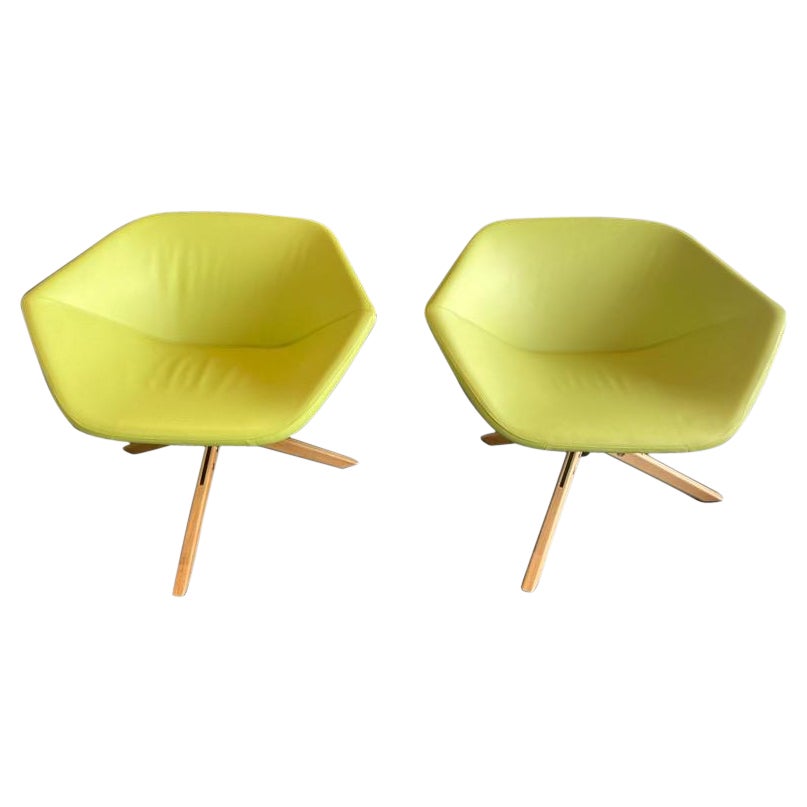 Montis Set of Two Ella Green Leather Lounge Chairs in STOCK by Niels Bendtsen