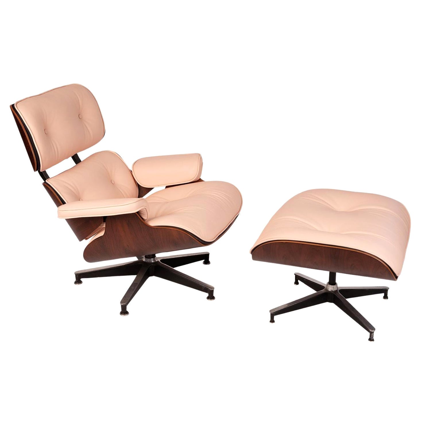 Eames Herman Miller Rosewood Pink Leather 670 Chair Ottoman