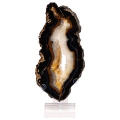 Brazilian Banded Agate Slab with Crystallizations on a Custom Acrylic Stand