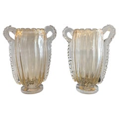 Pair of Murano Glass Vases with Gold Inclusion by Constantini