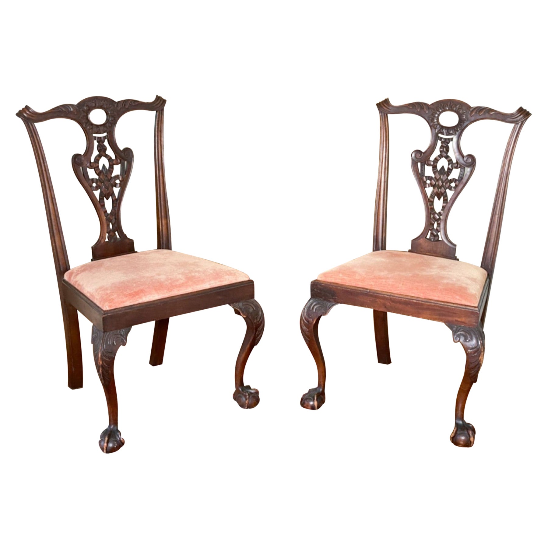 Paire de chaises d'appoint Chippendale en acajou du 18ème siècle