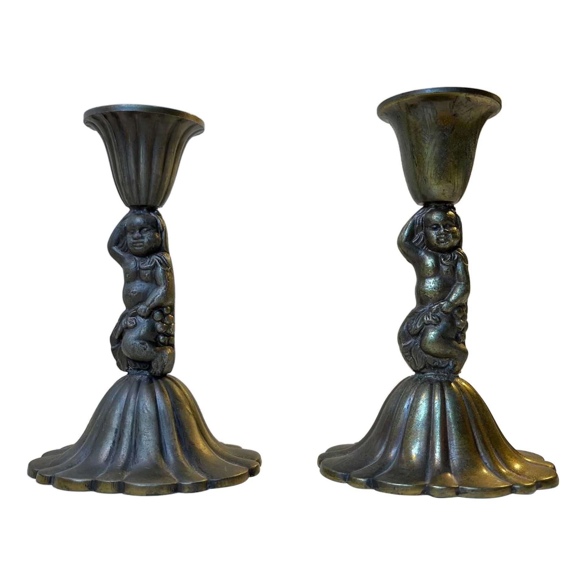 Vintage Italian Candleholders with Cherubs, 1940s For Sale