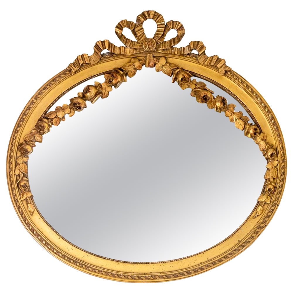 Louis XVI Style Mirror in Gilded and Carved Wood, circa 1880 For Sale