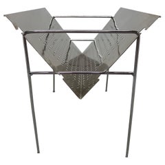 Vintage Mid-Century Brazilian Modern Perforated Chrome Magazine Rack, 1960s