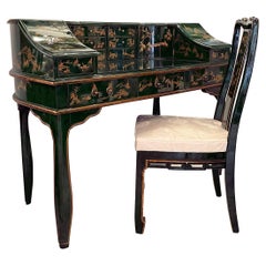 Stunning Green Chinoiserie Lacquer Carlton House Desk & Matching Chair