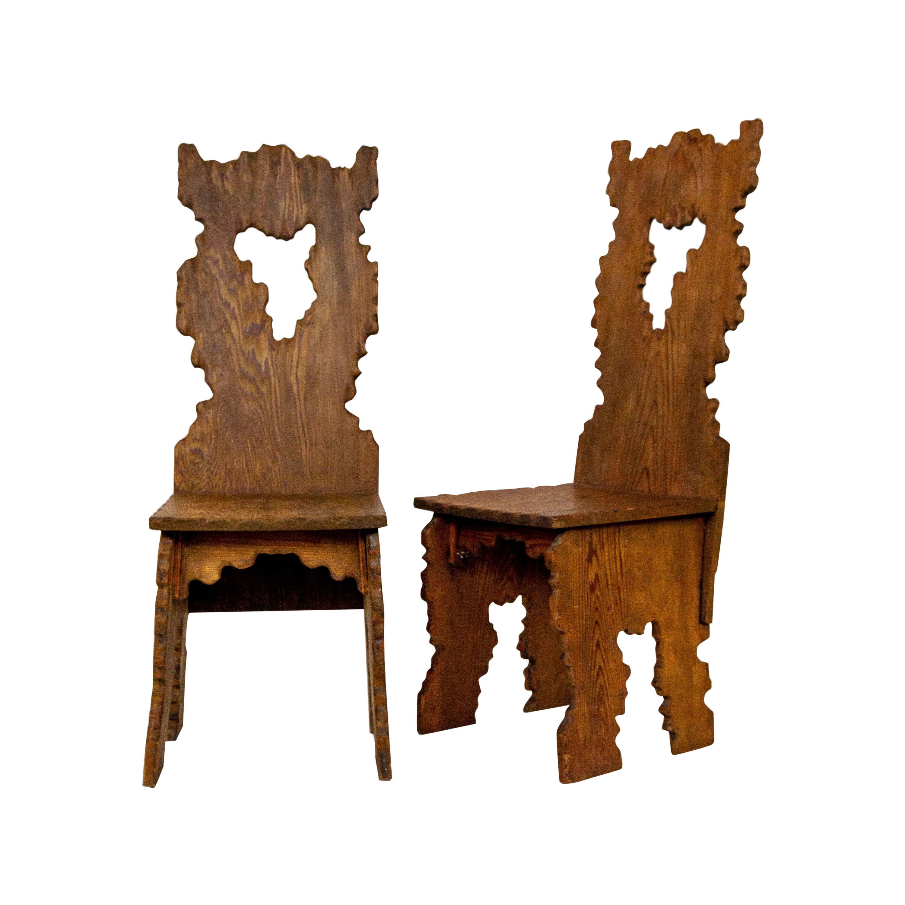 Early 20th Century Sculptural One of a Kind Hand Crafted Fir. Chairs For Sale