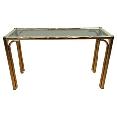 Faux Bamboo Gilt Metal Console Table, Italy, 1970s