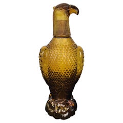 Vintage Amber Glass Eagle Bottle or Decanter, Empoli Style