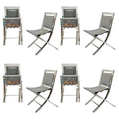 Gabriella Crespi Set of 8 Sedia 73 Gray Leather Chairs
