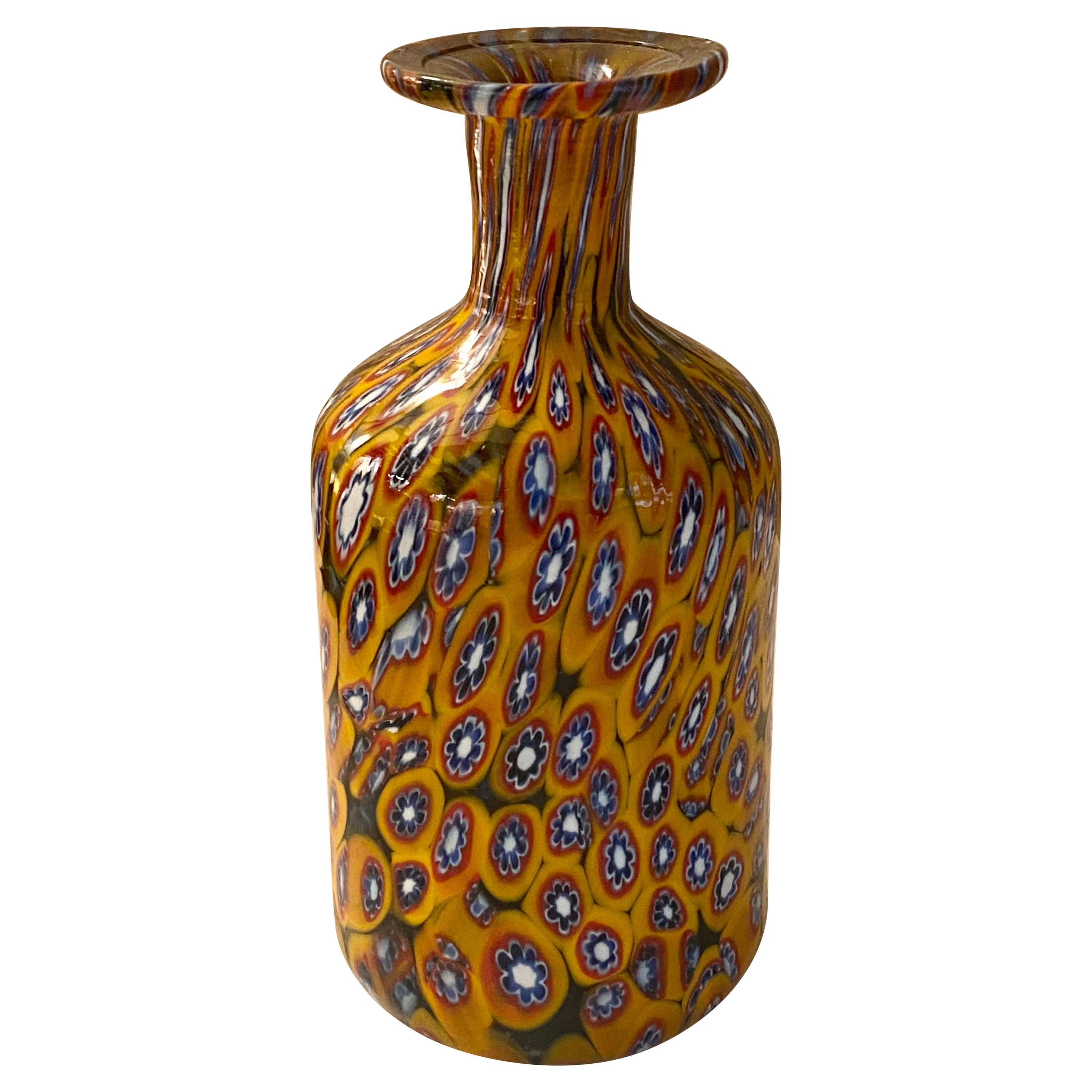 Collectable Vintage Fratelli Toso Murano Murrine Millefiori, Art Glass Vase For Sale