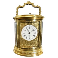 French Engraved Oval Repeating Carriage Clock by Le Roy, Paris