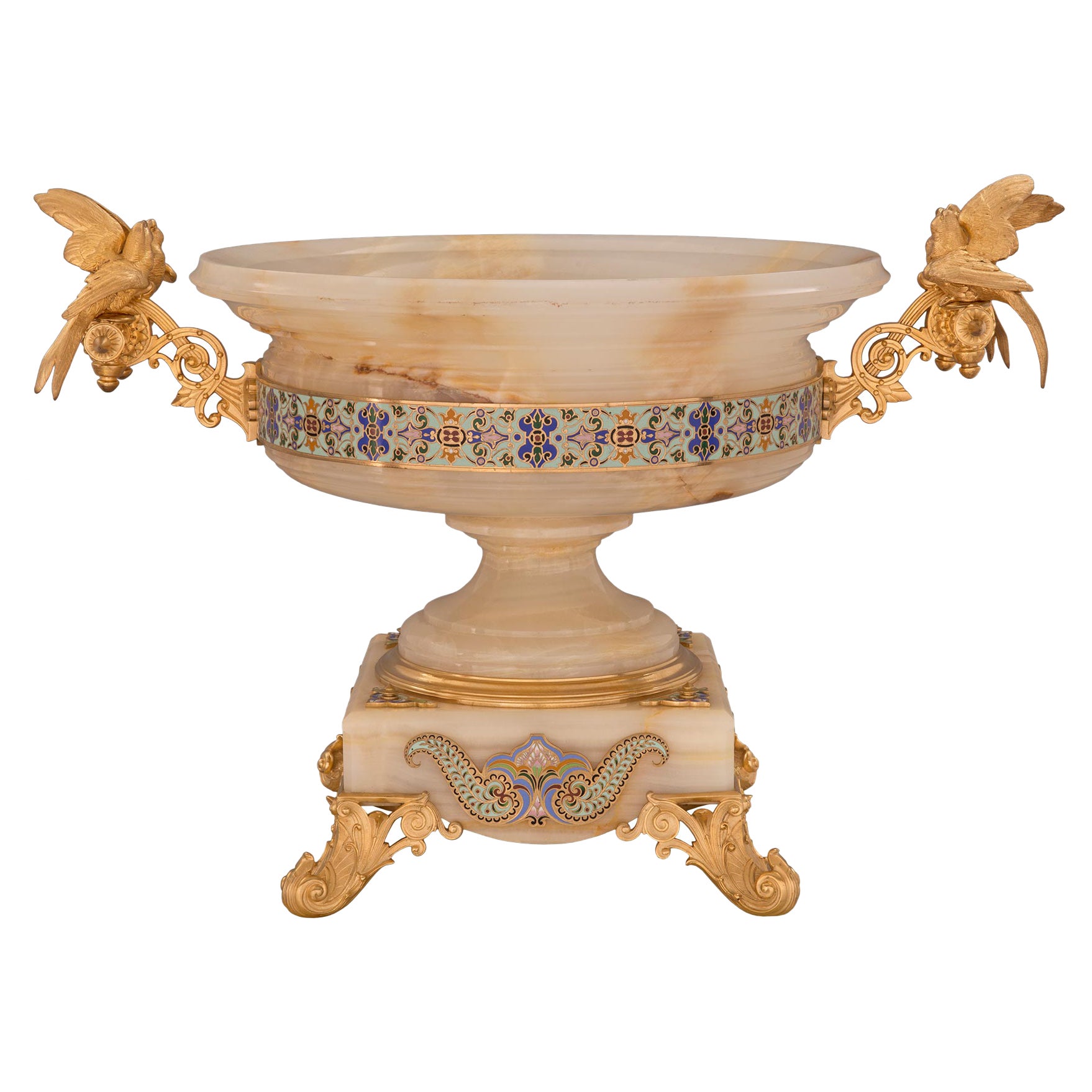 French 19th Century Louis XVI St. Onyx, Ormolu, and Cloisonné Centerpiece