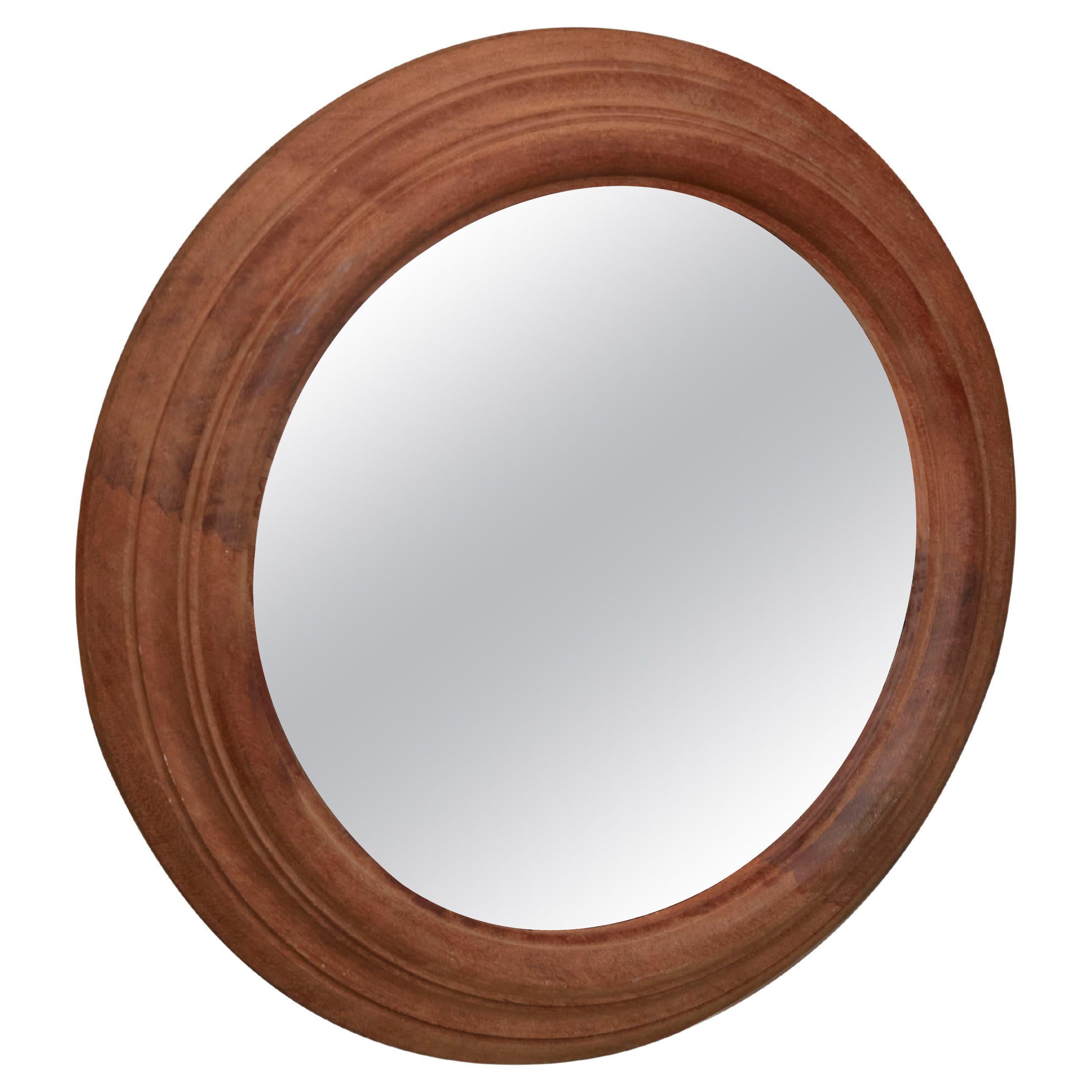 Miroir anglais convexe à œil de bœuf avec cadre circulaire en bois