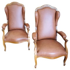 Pair of Mid-19th Century Louis Philippe French Provincial Pearwood Wing Chairs