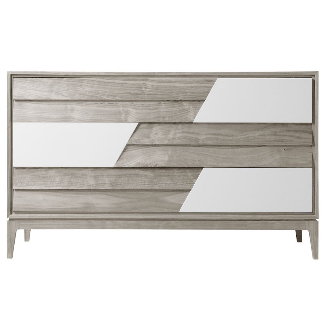 Colore Solid Wood Dresser, Walnut in Hand-Made Natural Grey Finish, Contemporary