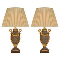 Pair of French 19th Century Louis XVI St. Marble and Ormolu Table Lamps