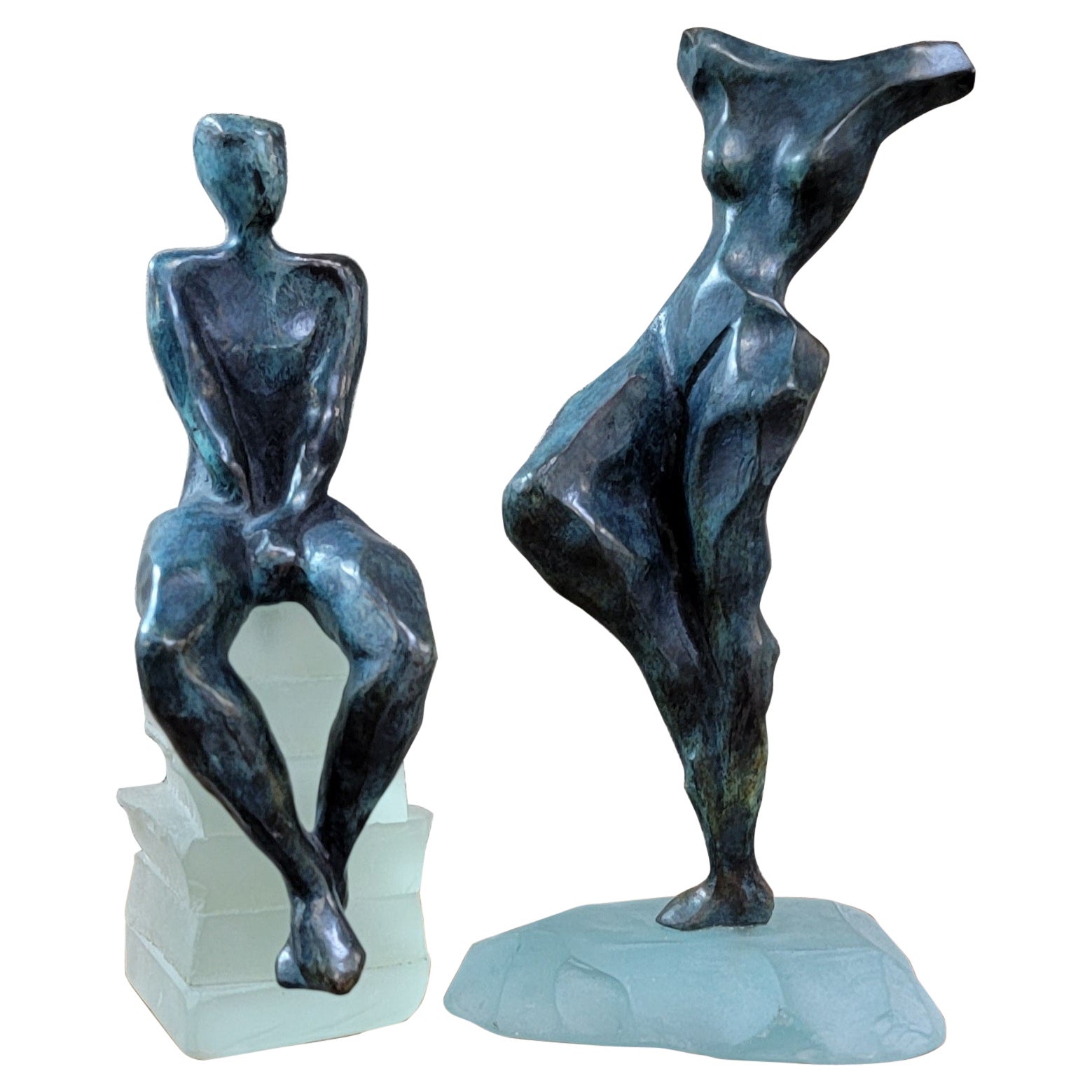 Kubistische Bronzeskulptur von nackten Figuren von Dominique Dardek im Angebot