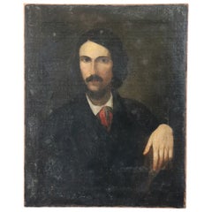 19th Century Italian Antique Oil Painting on Canvas Portrait of Gentleman