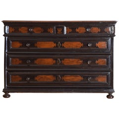 Italian, Lombardia, Louis XIV Period Walnut & Ebonized 5-Drawer Cassettone, 1730