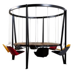 Runder Swing-Tisch aus Stahl und Ulme für das Boardroom oder das Esszimmer