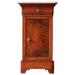Used French Small Walnut Cabinet with White Marble Top and Single Drawer over Door