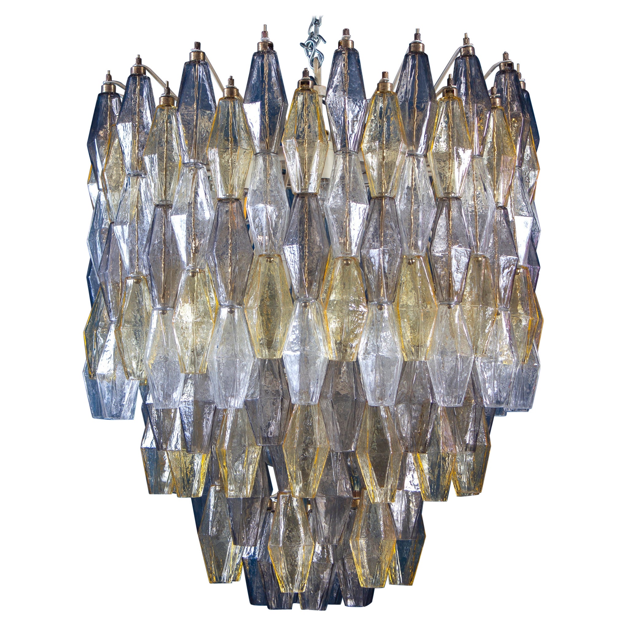 Grey and Amber Spectacular Mid-Century Poliedri Chandelier, 1960 For Sale