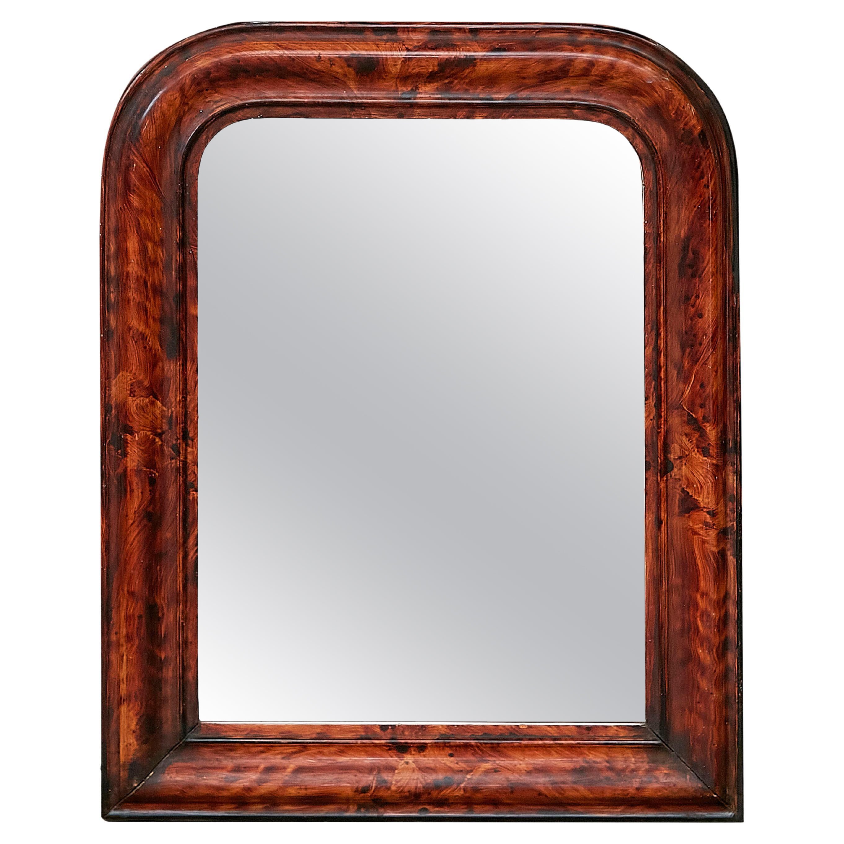 French 1900s Louis-Philippe Inspired Mirror with Faux Tortoise Painted Frame