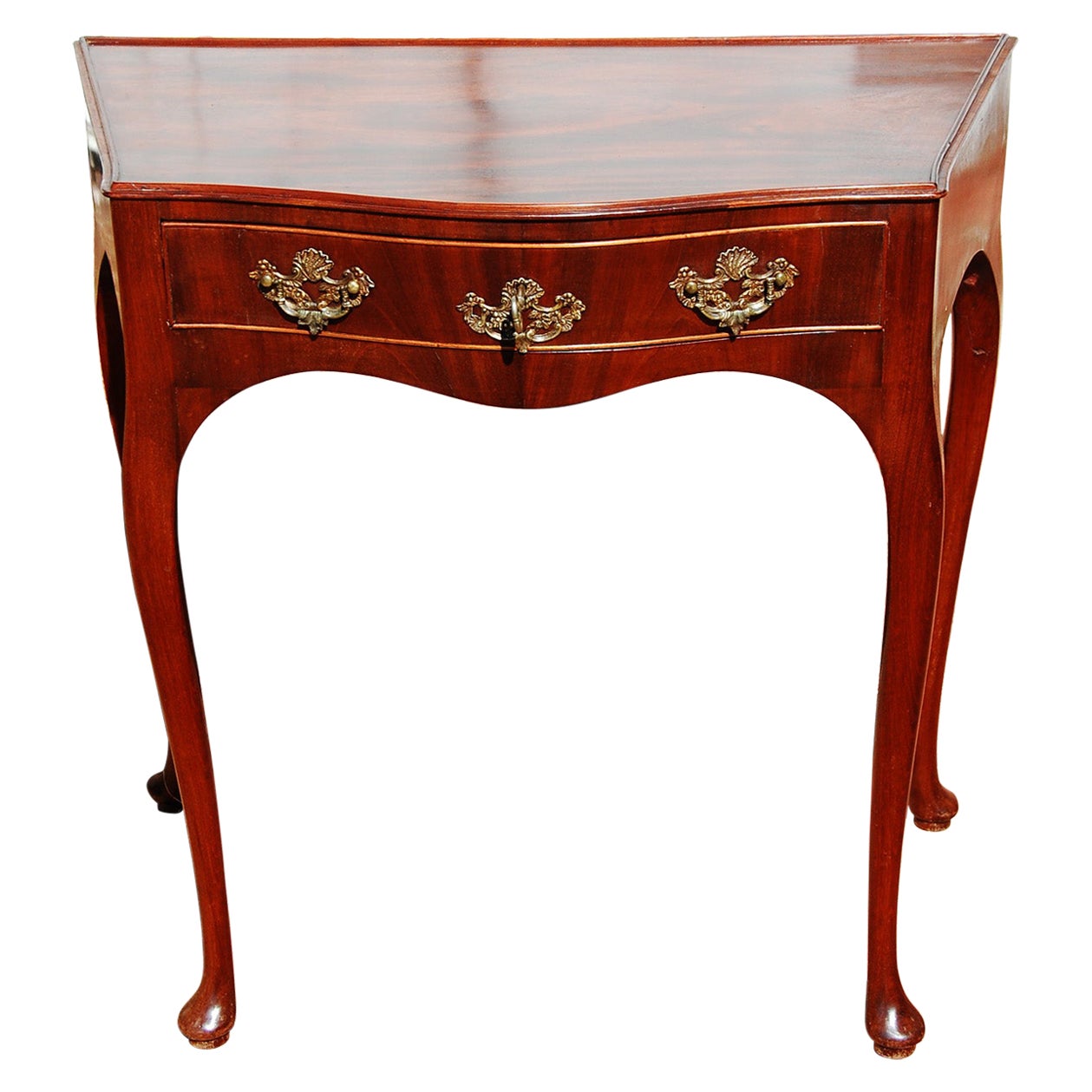 Dutch 18th Century Serpentine Mahogany Sidetable with Drawer and Cabriole Legs