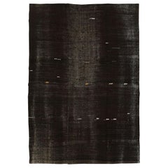 Tapis Kilim turc à tissage plat fait à la main du milieu du 20e siècle, de taille normale, en noir