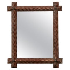 French Turn of the Century Tramp Art Mirror with Intersecting Corners