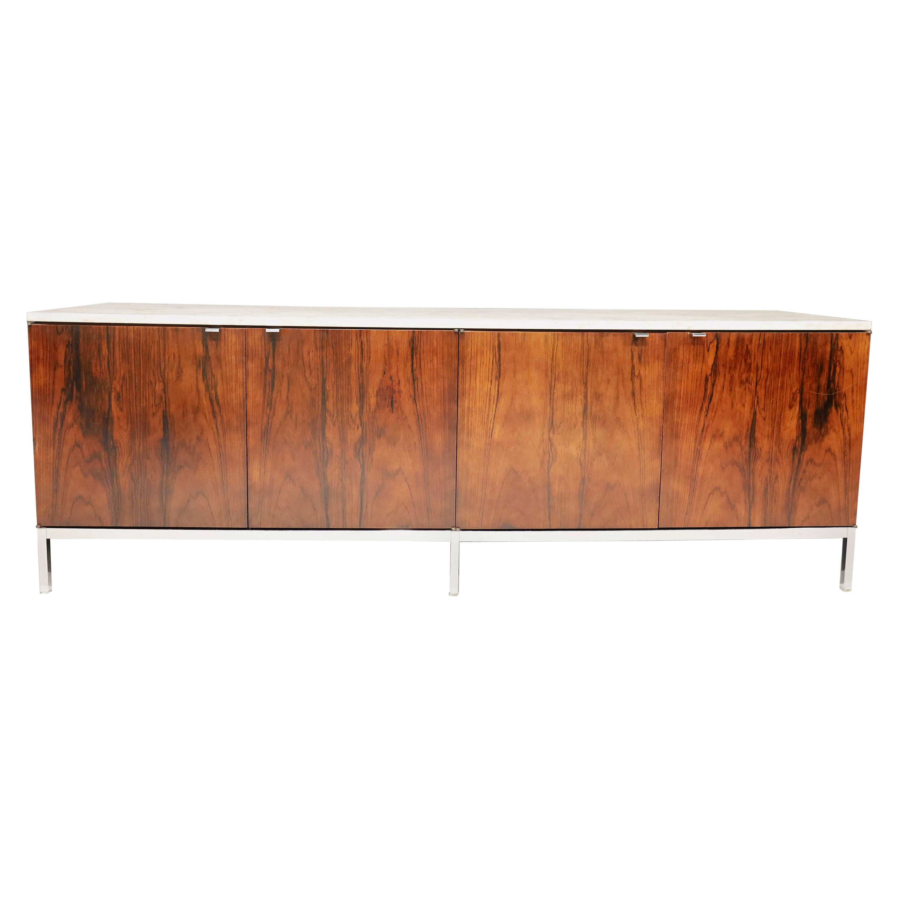Florence Knoll Rosewood and Calacutta Marble Credenza or Sideboard, 1960s