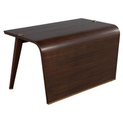 Modern Waterfall Desk in Dark Walnut Finish with Painted Brass Accents