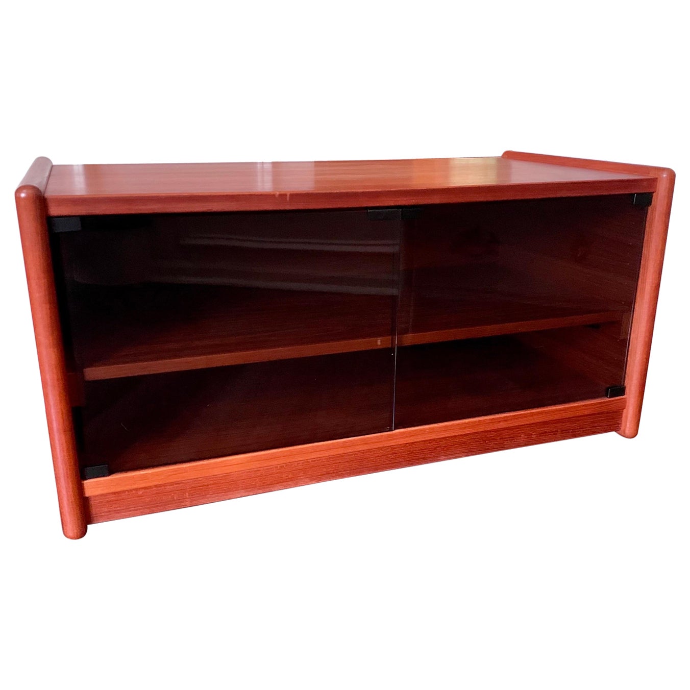 Mid Century Vildbjerg Mobelfabrik Smoked Glass and Rolling Teak Cabinet