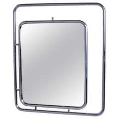 Vintage Italian Mid Century Chrome Trimmed Square Mirror Within Chrome Frame