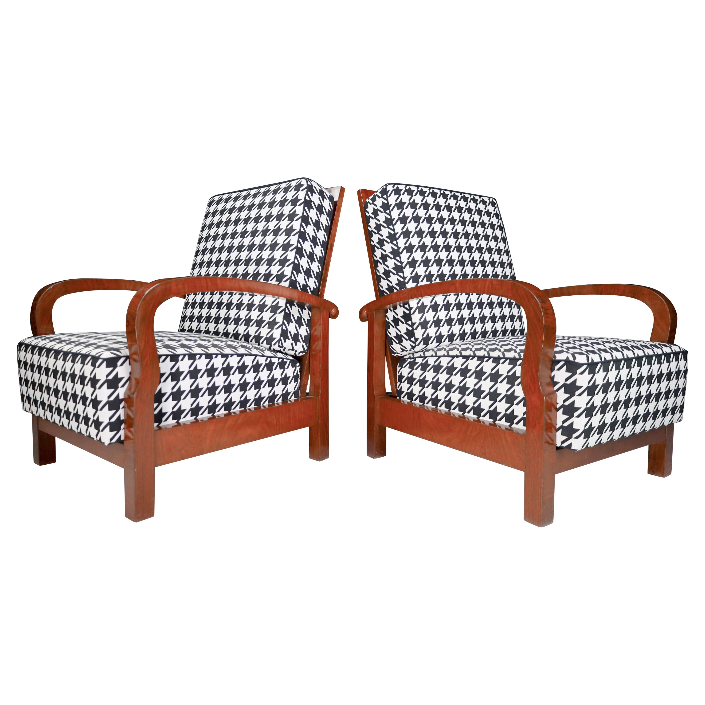 Art Deco Armchairs in Walnut and Reupholstered Fabric, Praque 1930s