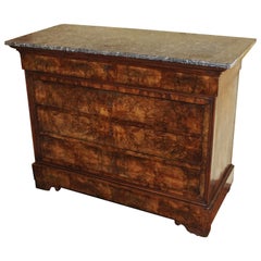 circa 1840s French Marble Top Walnut Commode