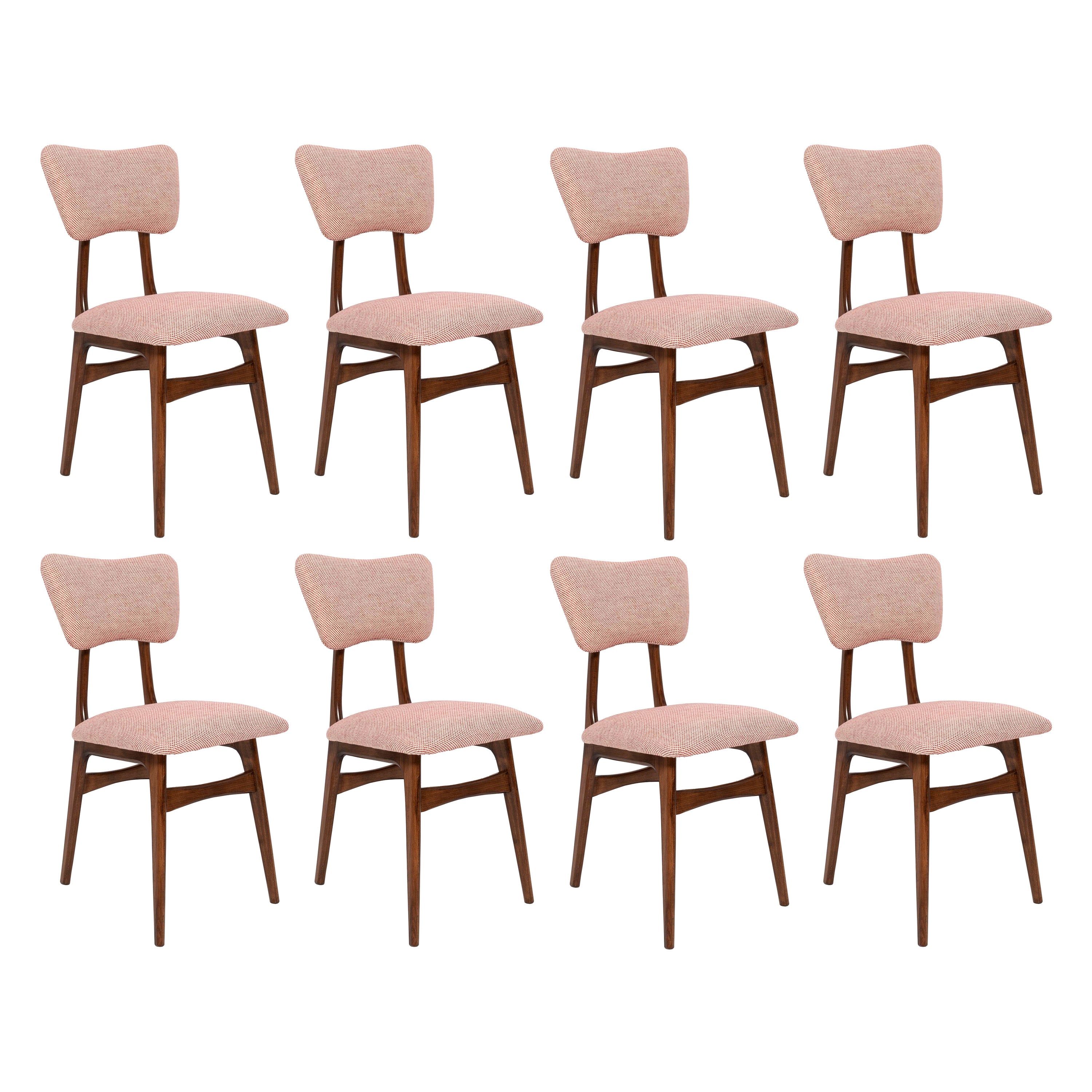 Set of Eight Mid Century Butterfly Dining Chairs, Peony Cotton, Poland, 1960s For Sale