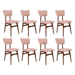 Set of Eight Mid Century Butterfly Dining Chairs, Peony Cotton, Poland, 1960s