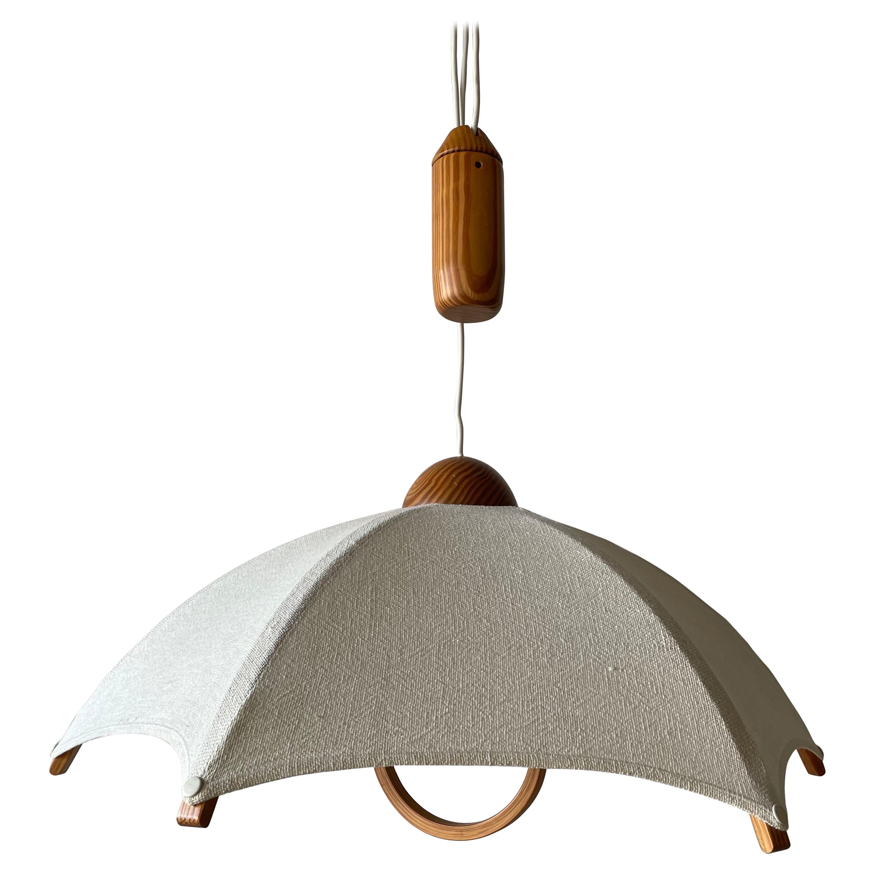 Wood & Fabric Shade Counterweight Pendant Lamp by Domus, 1980s, Italy