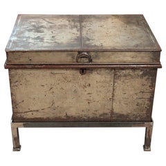 Late 19th-Early 20th Century Metal Trunk on Stand